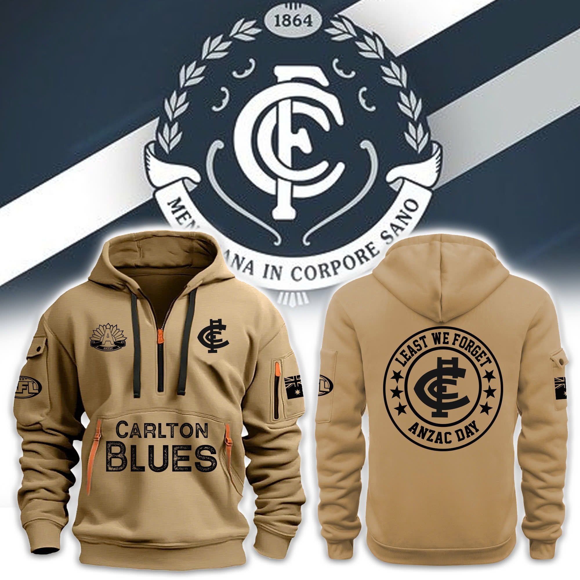 Carlton Blues Anzac Day Premium Hoodie